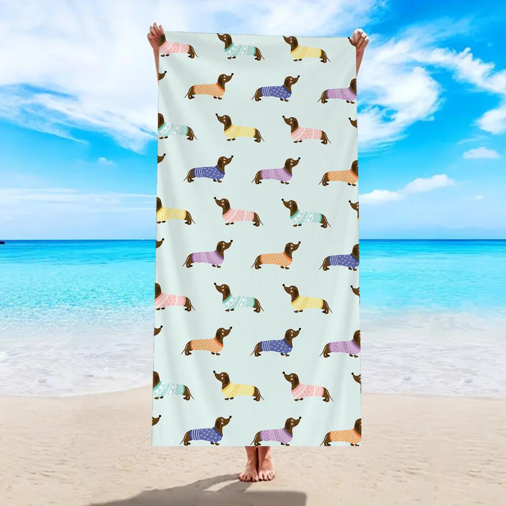 1pc Cute sausage dog beach towel, ultra-fine fiber quick drying absorbent large beach towel, beach vacation swimming beach towel