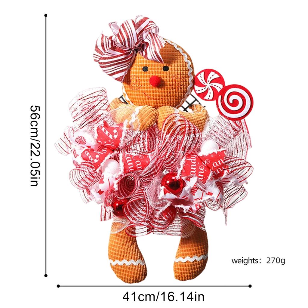 Gingerbread Man Doll Christmas Wreath Decoration Ornaments Holiday Front Door Hanging Wreath Xmas Party Home Garland Decor