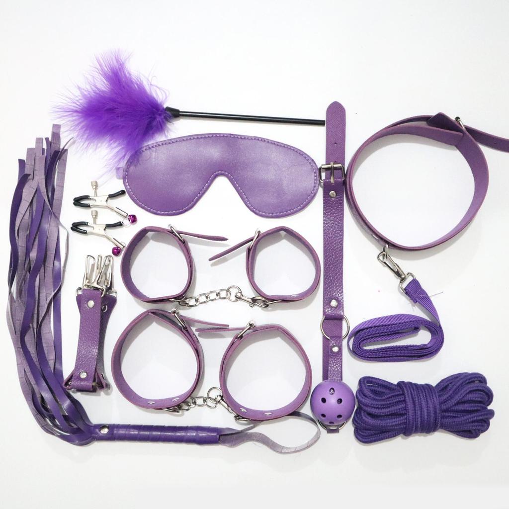 10-Piece Leather Bondage Set: Handcuffs, Collar & More for Couples