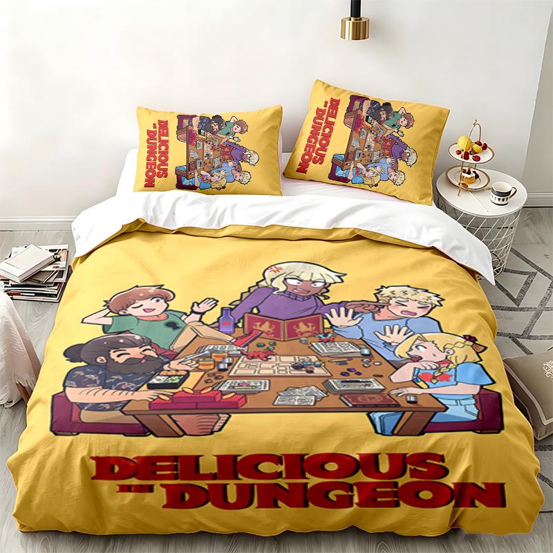 Delicious in Dungeon 3pc set Perfect for bedroom use Comfortable bedding set includes a duvet cover and two pillowcases Ideal birthday or Christmas gi