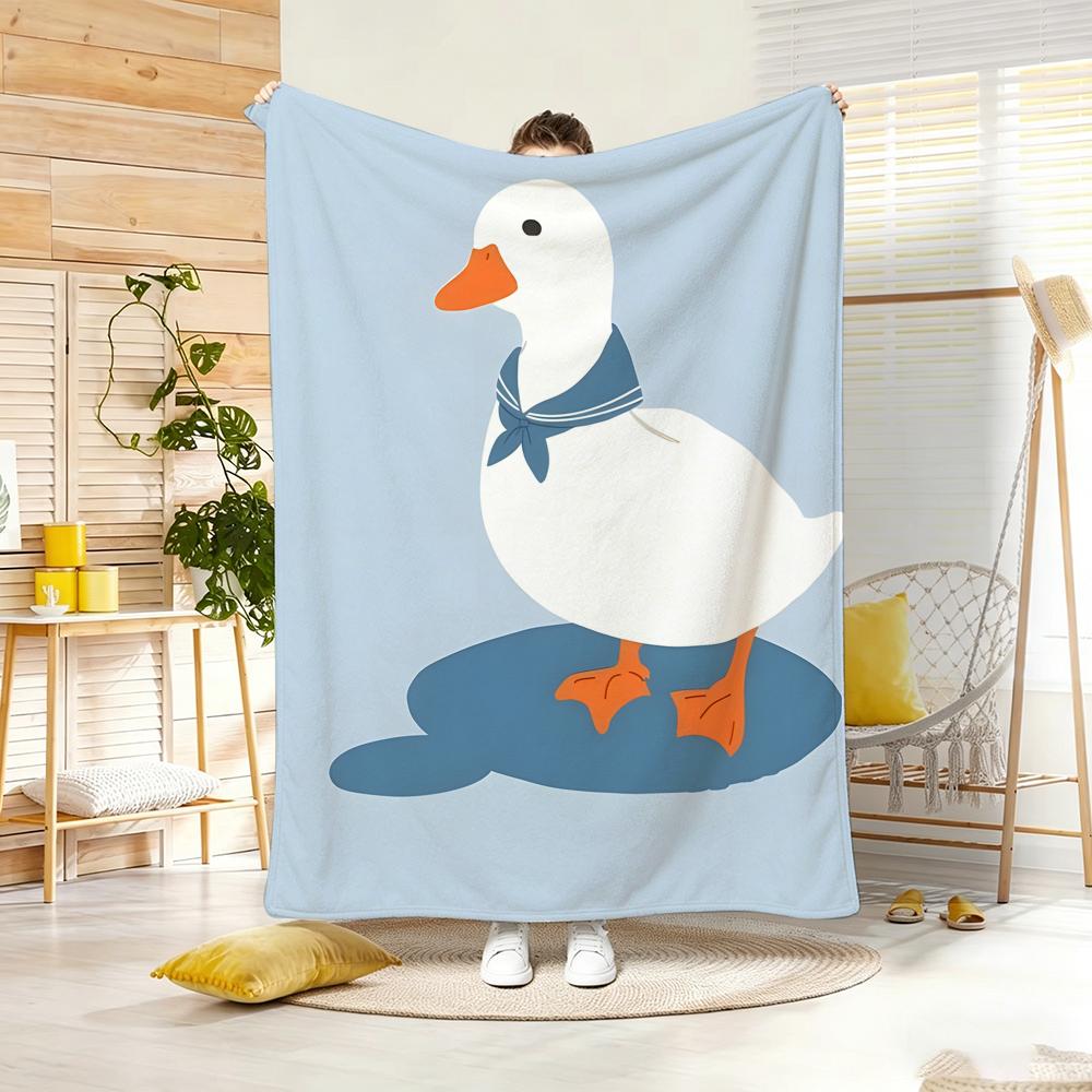 Cartoon Fun Duck Pattern Throw Lightweight 240g Flannel Blanket Soft Skin-friendly for Summer Cooling