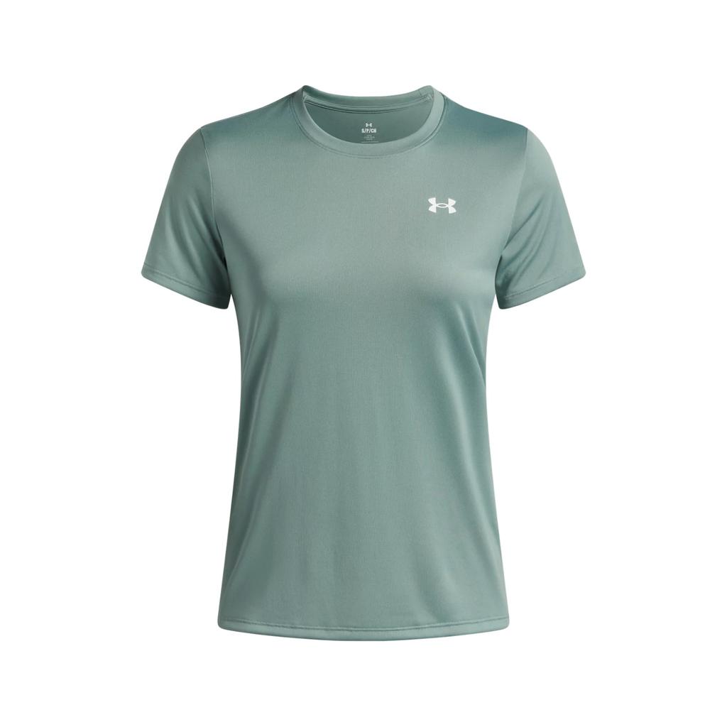 Under Armour Tech Training Breathable Minimalist Solid Color Casual Sports Short Sleeve T-Shirt Women Tops Snake-Pattern Stone-Green 1384231-323
