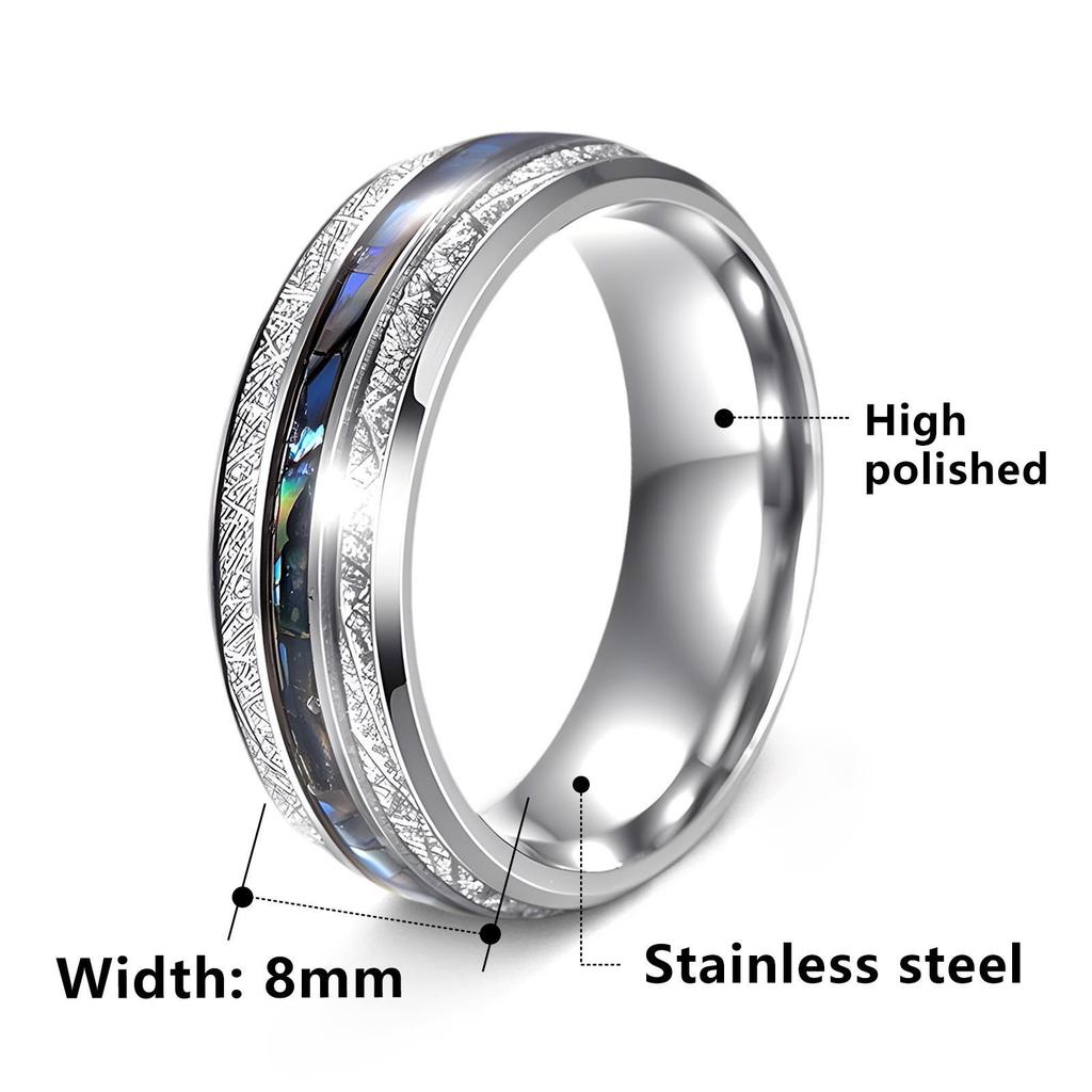 Men's Titanium Steel Ring with Acacia Wood & Abalone Shell Inlay