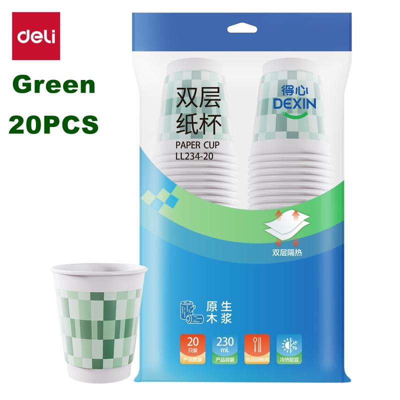 Deli Double Layer 230ml Paper Cup Odorless No Fluorescent Agents Healthy Pack of 20/50 Eco-Friendly Paper Cups