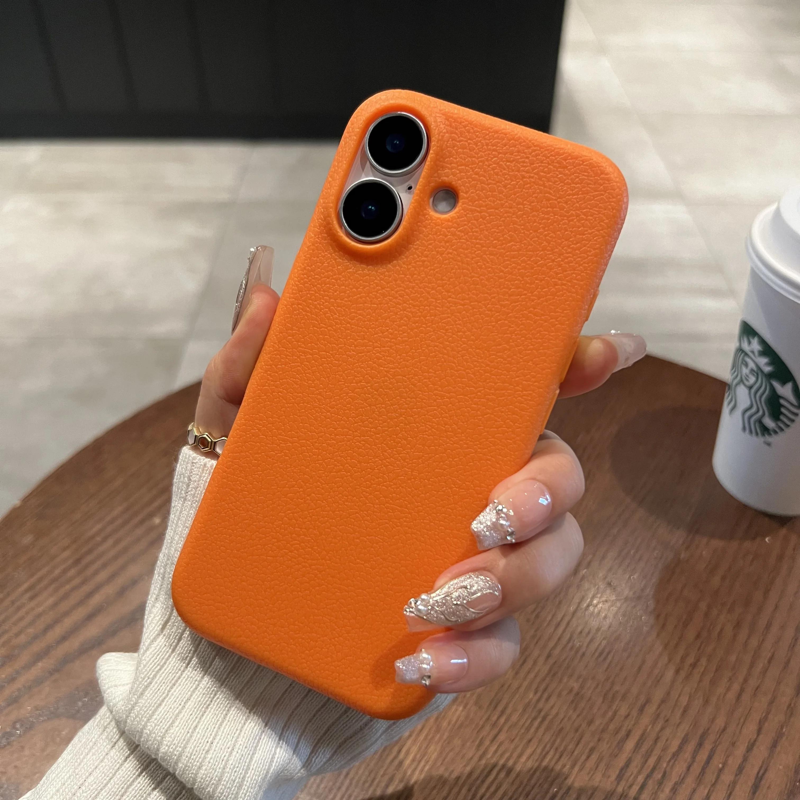 

Чехол из мягкого силикона с текстурой кожи, ударопрочный, для iPhone 16 15 14 Plus 17 Pro Max 13 12 11, с узором личи, простой деловой чехол For iPhone 16