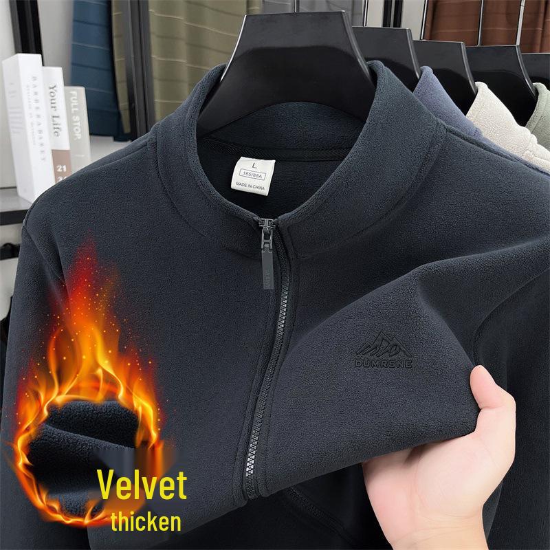 Men s Plus Velvet Thickened Stand Collar Zipper Hoodie - Warm Autumn/Winter Casual Jacket, Solid Color XXXL