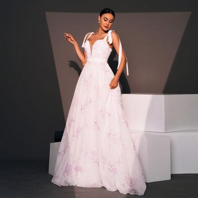 Cross-Border European and American New Style High-End Elegant Birthday Sexy Pure Desire Long Dress Banquet Printed Flared Evening Gown Dress