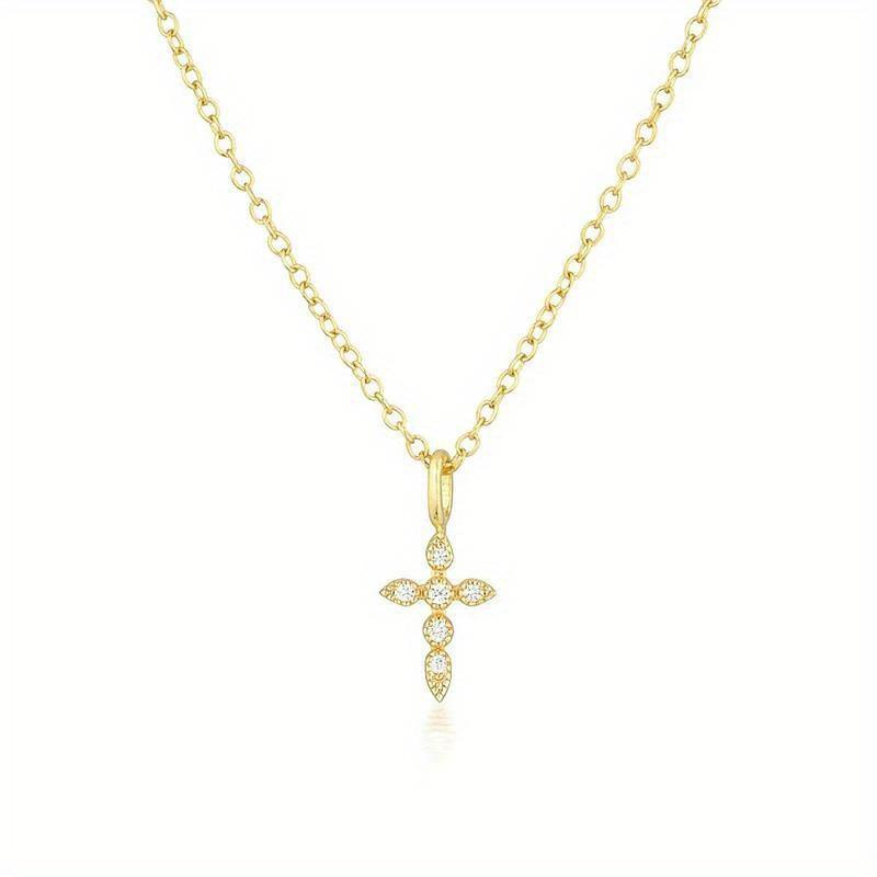 1pc Luxury Golden Plated Cubic Zirconia Cross Clavicle Necklace Suitable for Women Daily Wear Valentine's Day Gift New Year's Gift
