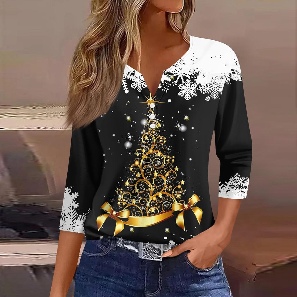 Жіночий модний повсякденний топ з V-подібним вирізом і квітковим принтом з рукавом три чверті