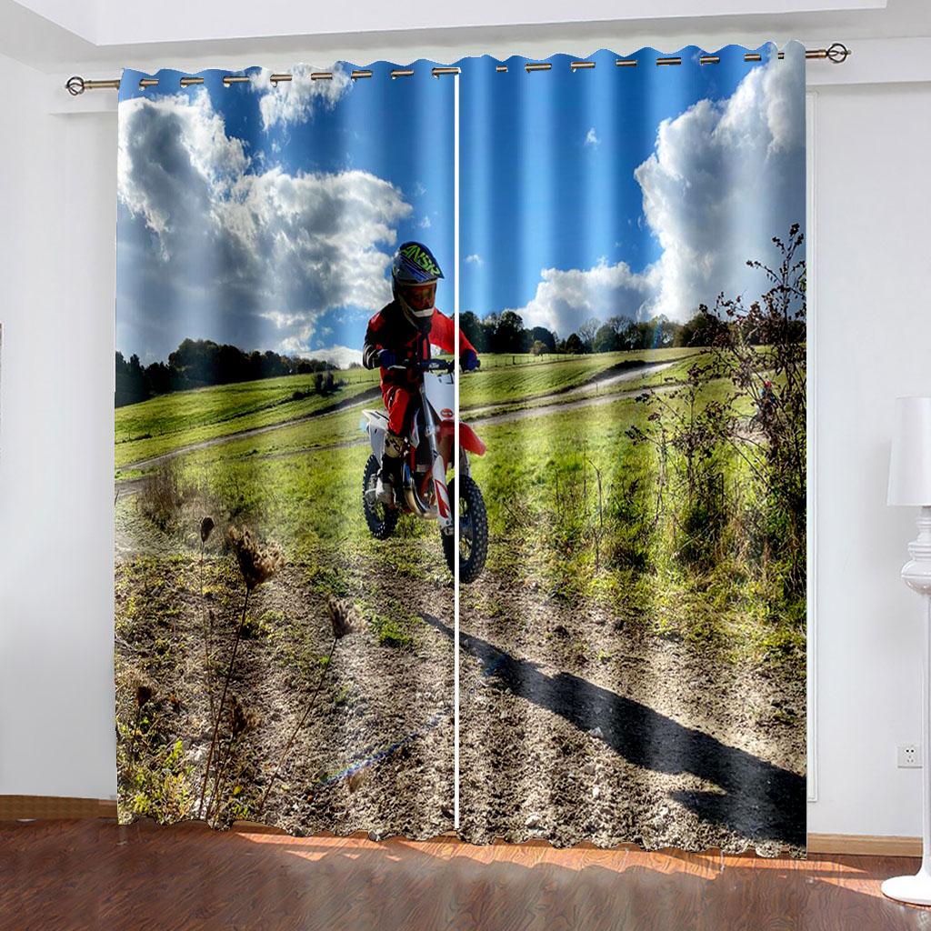 Motorcycle Printed Woven Curtains  Two Independent Curtains On The Left and Right Blackout Curtains for Bedrooms