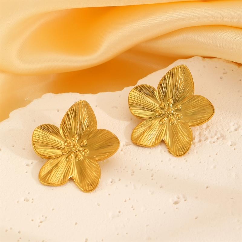Stainless Steel Petal Flower Earrings Distinctive Gold Flower Earrings Adornment Portable Ear Studs Charm for Parties