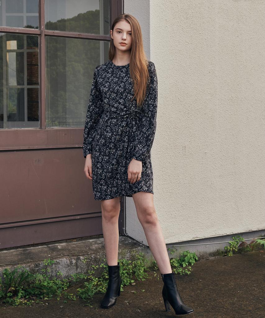 Adowl Shirred Flower Mini Dress - Black