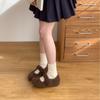 2025 Autumn and Winter New Round Head Bow Inner Slope Heel Ballet Fluffy Fabric Doudou Non-slip Women's Single Shoes