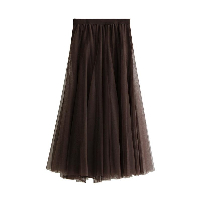 Women's Tulle Skirt Elastic High Waisted A-Line Layered Flowy Long Skirts Pleated Mesh Midi Skirts for Women Casual Beach Ruffle Skirts for Party
