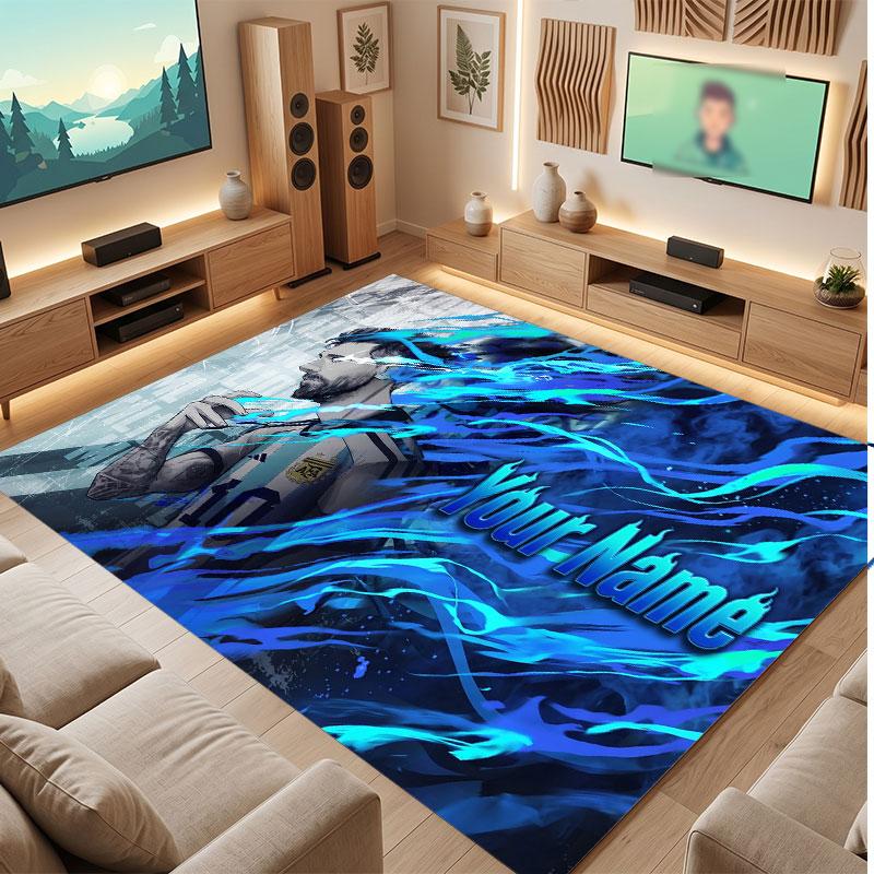 Lionel Messi Individueller Kristall-Samt-Teppich, Personalisierter Namens-Textdruck, Fußball-Logo Weiche rutschfeste Fußmatte Heimdekoration Geschenk