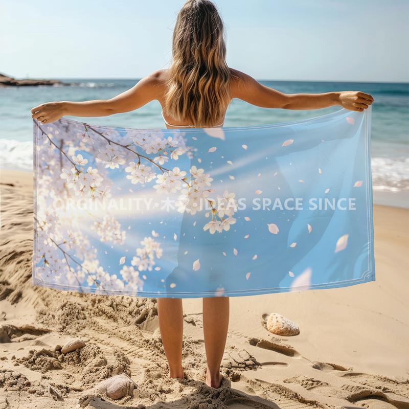Cherry Blossom Sky Beach Towel Patterned Sunscreen And Windproof Suitable For Swimming Pool Camping Travel Blanket