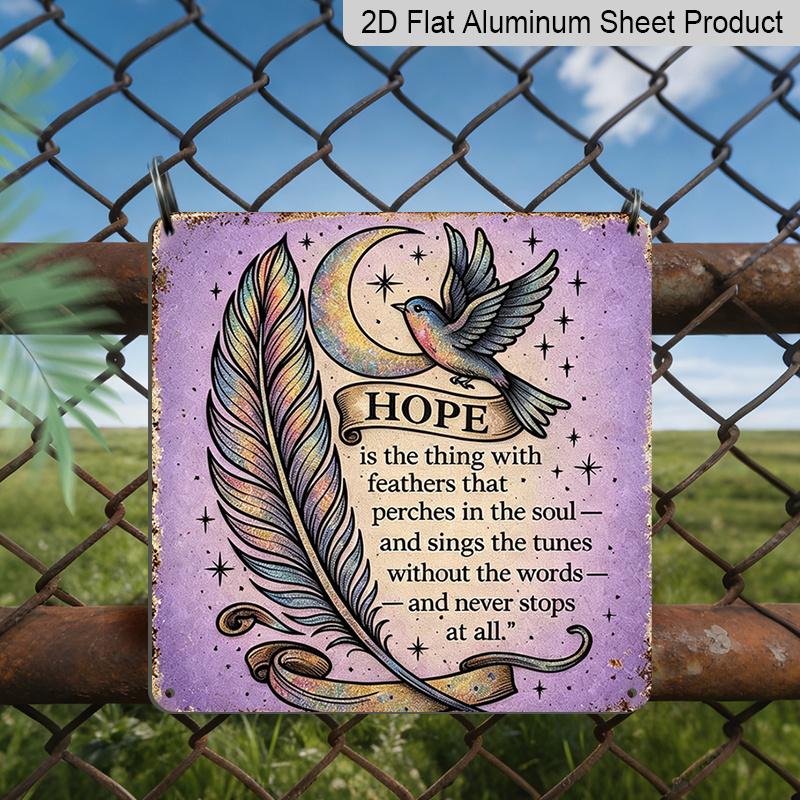 2D Flat 1pc Rainbow Feather Bird Aluminium Hanging Plaque, Hope Quote Sign and Rainbow Feather Bird Crescent Moon Star Print Wall Decor, Gothic