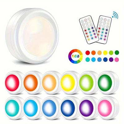 1Set/3pcs LED Remote Control Night Light 13 Colors RGB Breathing Dimming Festive Atmosphere Pat Ice Hockey Light Bedroom Wardrobe Cabinet Light