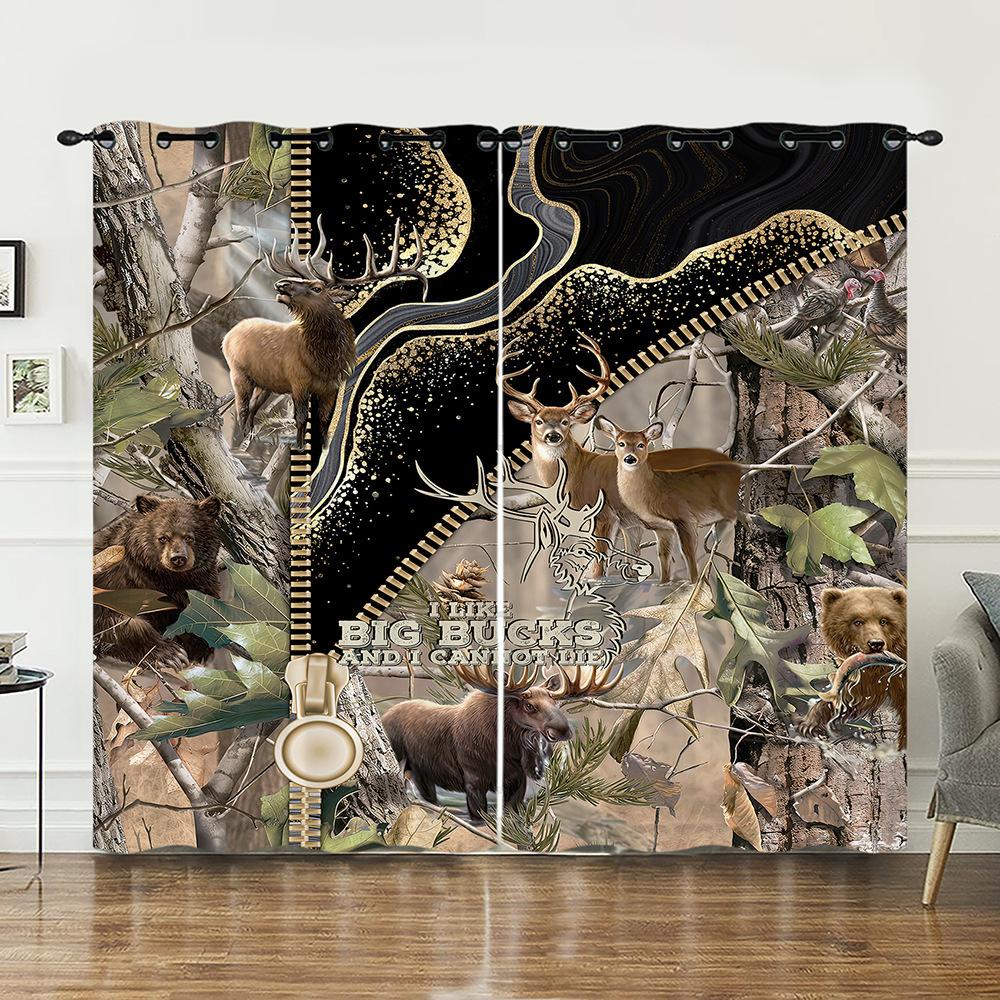 Curtains Animal Deer Pastoral Curtains Digital Printing Blackout Curtains No Punching