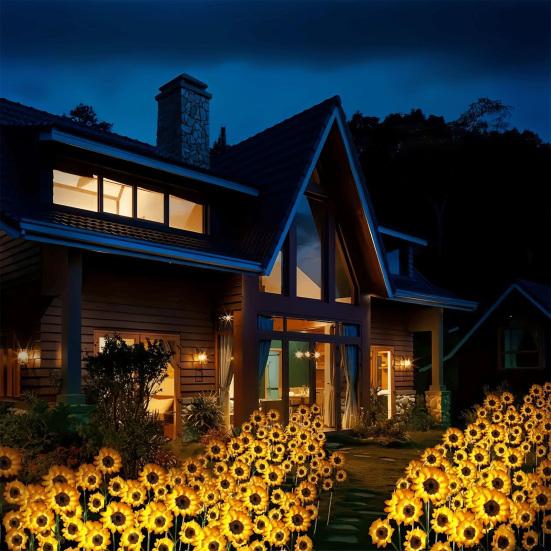 Solar Sunflower Garden Light, Realistic Sunflower Solar Powered Outdoor Light, Waterproof Auto On/Off Decorative Light for Patio Backyard