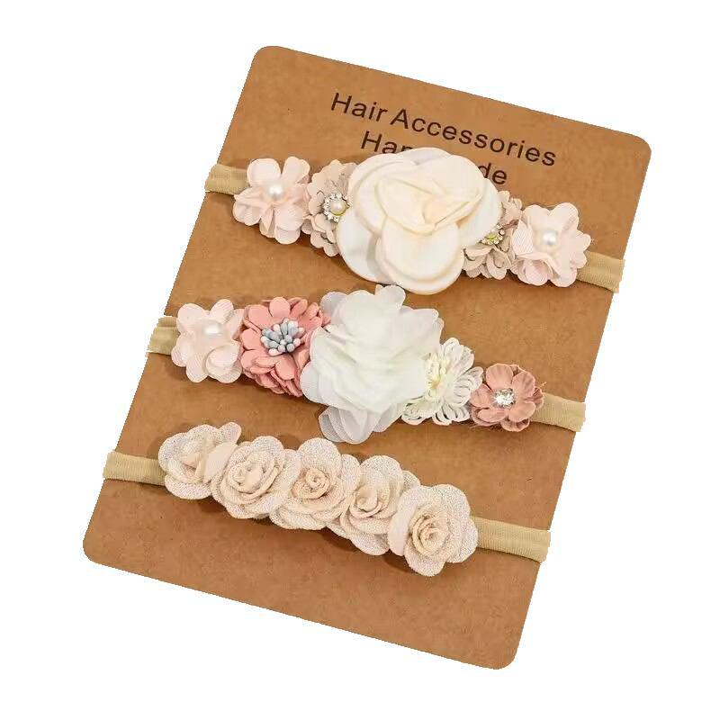 Children's Nylon Flower Headband Set - 3-Piece Baby Photography Hair Accessories
