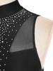 Womens Dance Performance Costume Sparkly Rhinestone Sleeveless Dress Mock Neck Back Keyhole Side Split Dresses