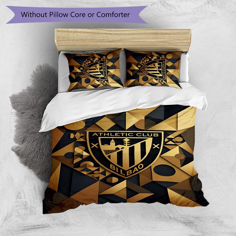 Athletic Bilbao Football Printed 3 Pieces Bedding Set, Comfortable Skin Friendly Bedroom Duvet Cover Set