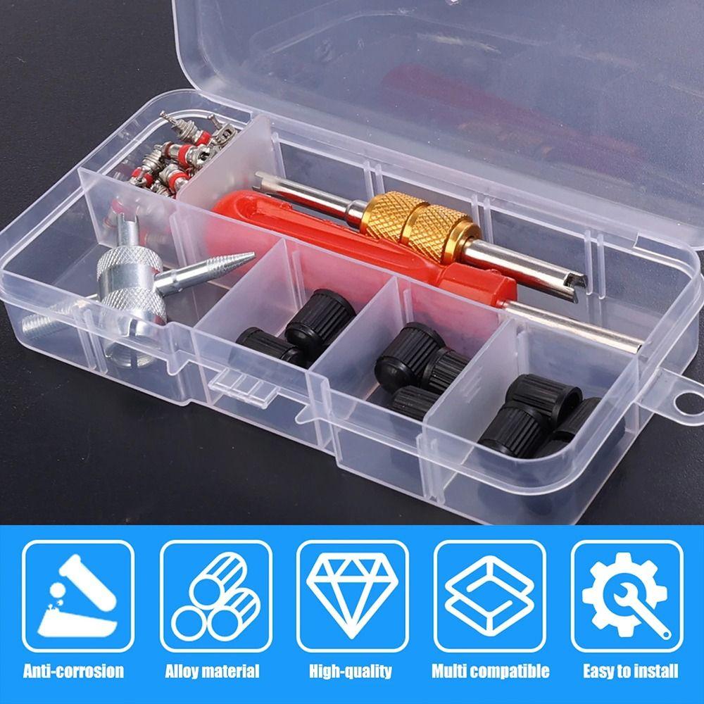 33Pcs/Set Slotted Handle Tire Repair Tool Kit Metal Plastic Cover Valve Stem Core Remover Screwdriver Bicycle Tire Tool