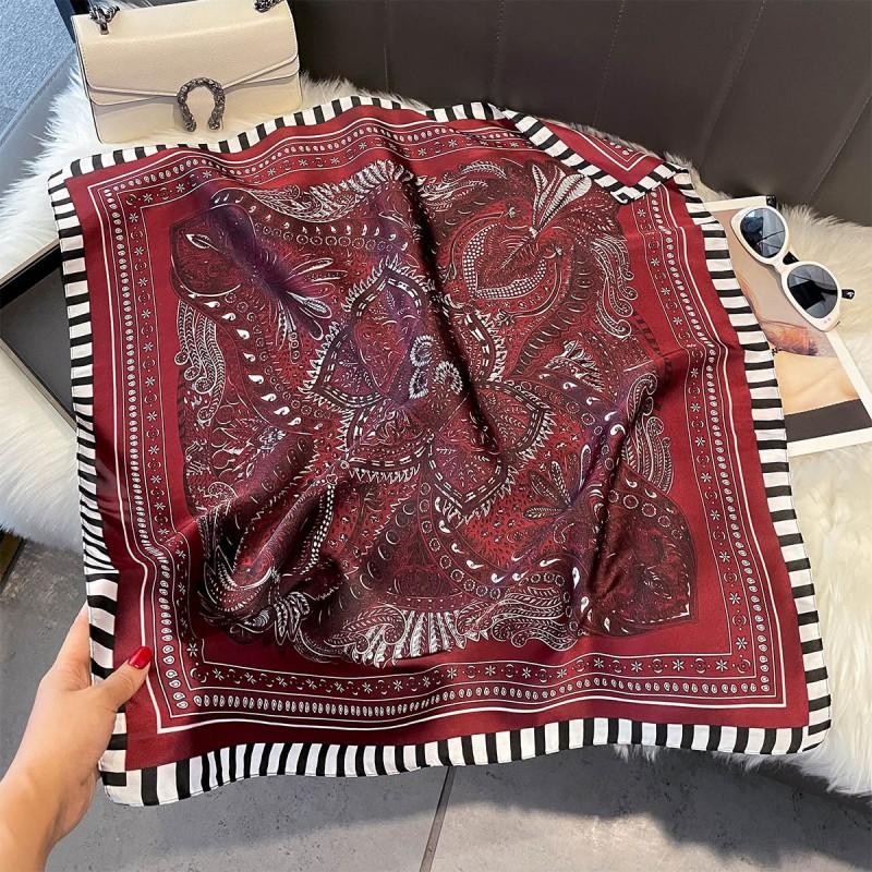 70x70cm Lightweight Silk-Look Square Scarf Women French Chic Hair Band Office Accessory Viscose 96%