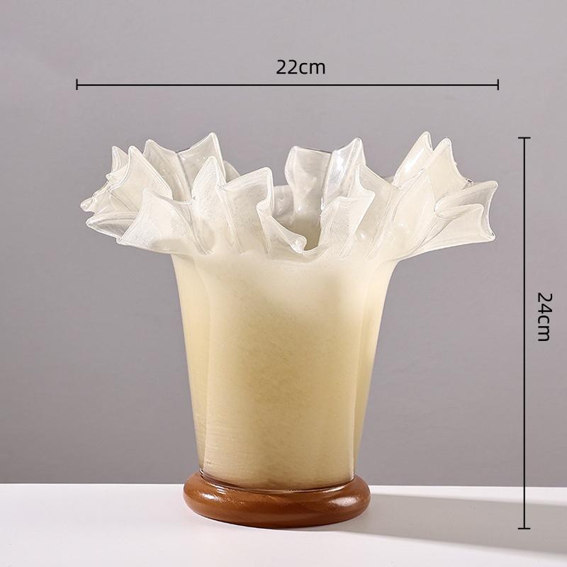 Glass Vase Wrinkled Large Bottle Mouth Lotus Leaf Edge Flowerpot Flower Arrangement Accessories Hydroponics Home Decoration