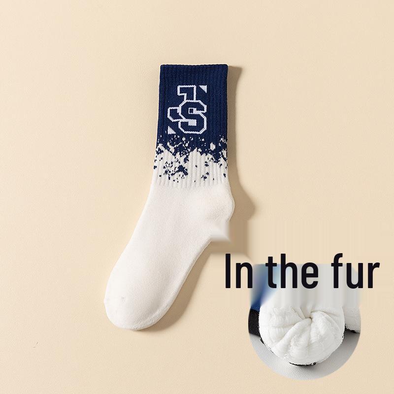 Zhuji Men's Mid-Calf Fleece-Lined Cotton Sports Socks - Odor-Resistant, Extra Thick Terry Cloth for Autumn/Winter