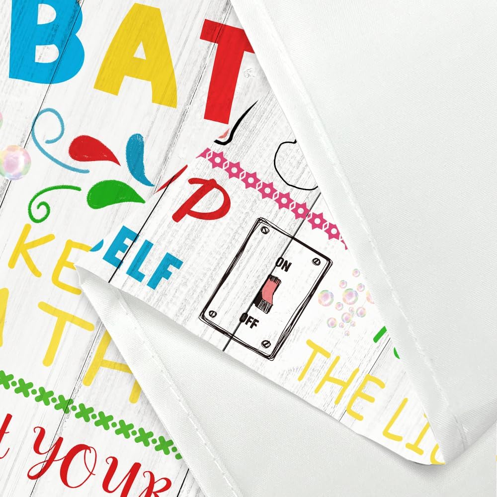 Bathroom Rules Shower Curtain, Colorful Motivational Inspirational Shower Curtain Set Funny Bathroom Text Shower Curtain, Waterproof Fabric Bath