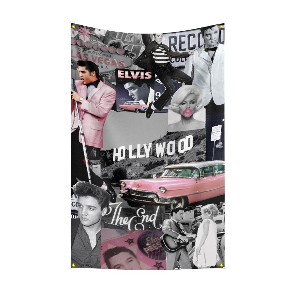 E-Elviss Flag Rock Music Band Banner HD Printing Tapestry Exhibition, Music Band Fans, Garage Decor