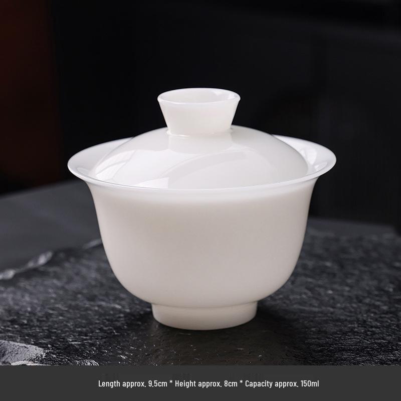 Ice Jade Gaiwan: Large Luxury White Porcelain Tea Bowl & Cup