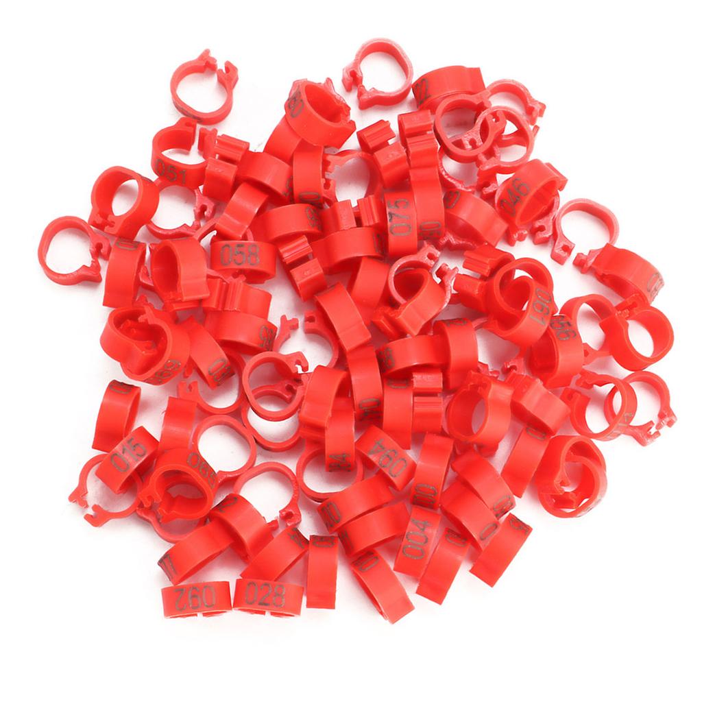 100 STK/pose 8MM 001-100 Nummererte Plast Brevdue Bird Ben Band Ringer(rød)