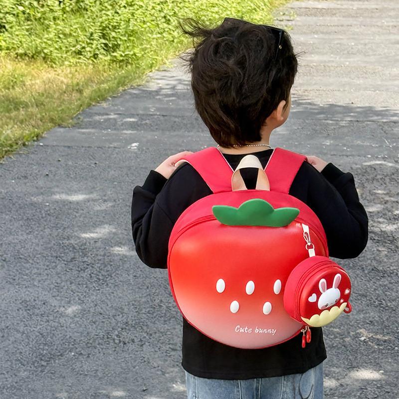 Neutral Gender Cute Kids Backpack In Strawberry Shape Breathable Material Oxford