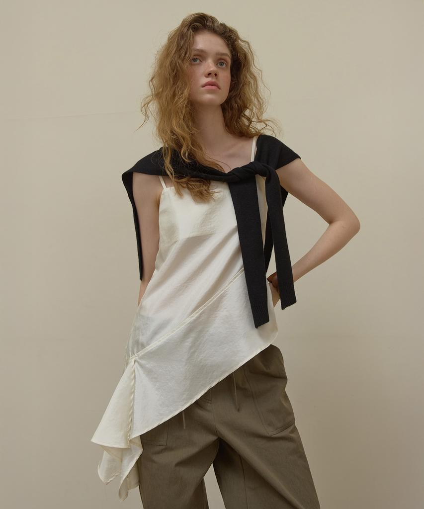 LONQUE Asymmetric Sleeveless Cami Blouse (Ivory)