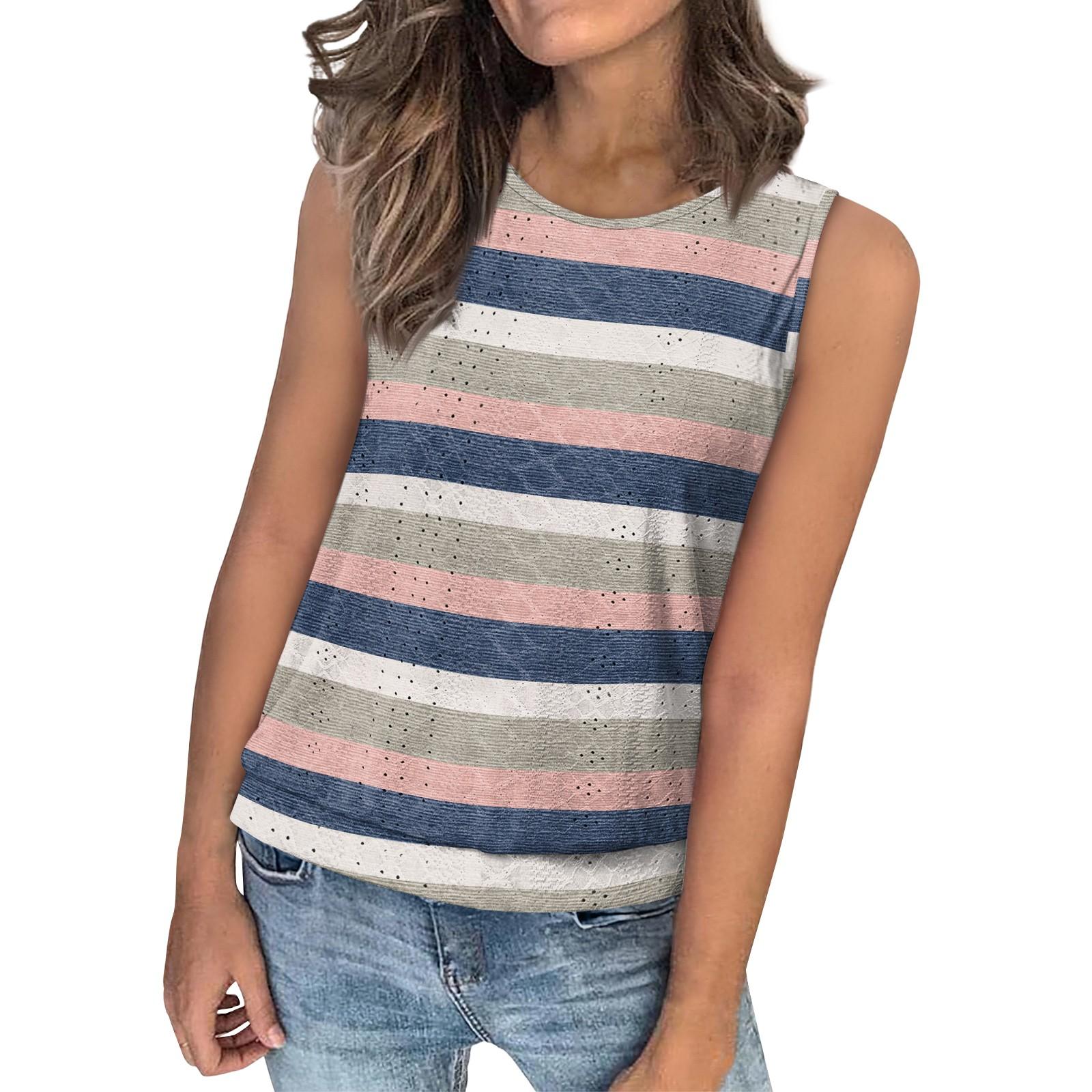 

Женский свободный модный повседневный полосатый принт с круглым вырезом без рукавов летний жилет XXL