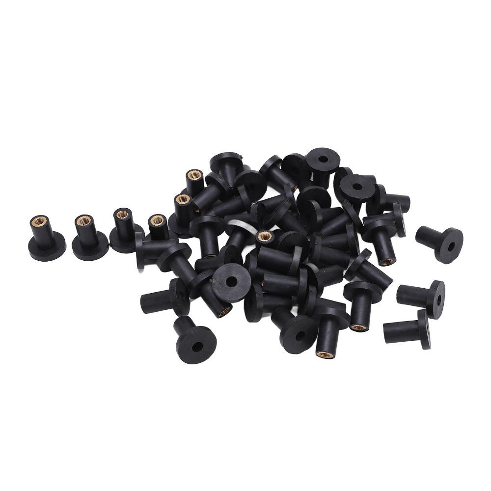 50PCS Black Rubber M5 Rubber Well Nuts Brass Thread Insert Fairing Mounting Nuts  Motorcycle/Car