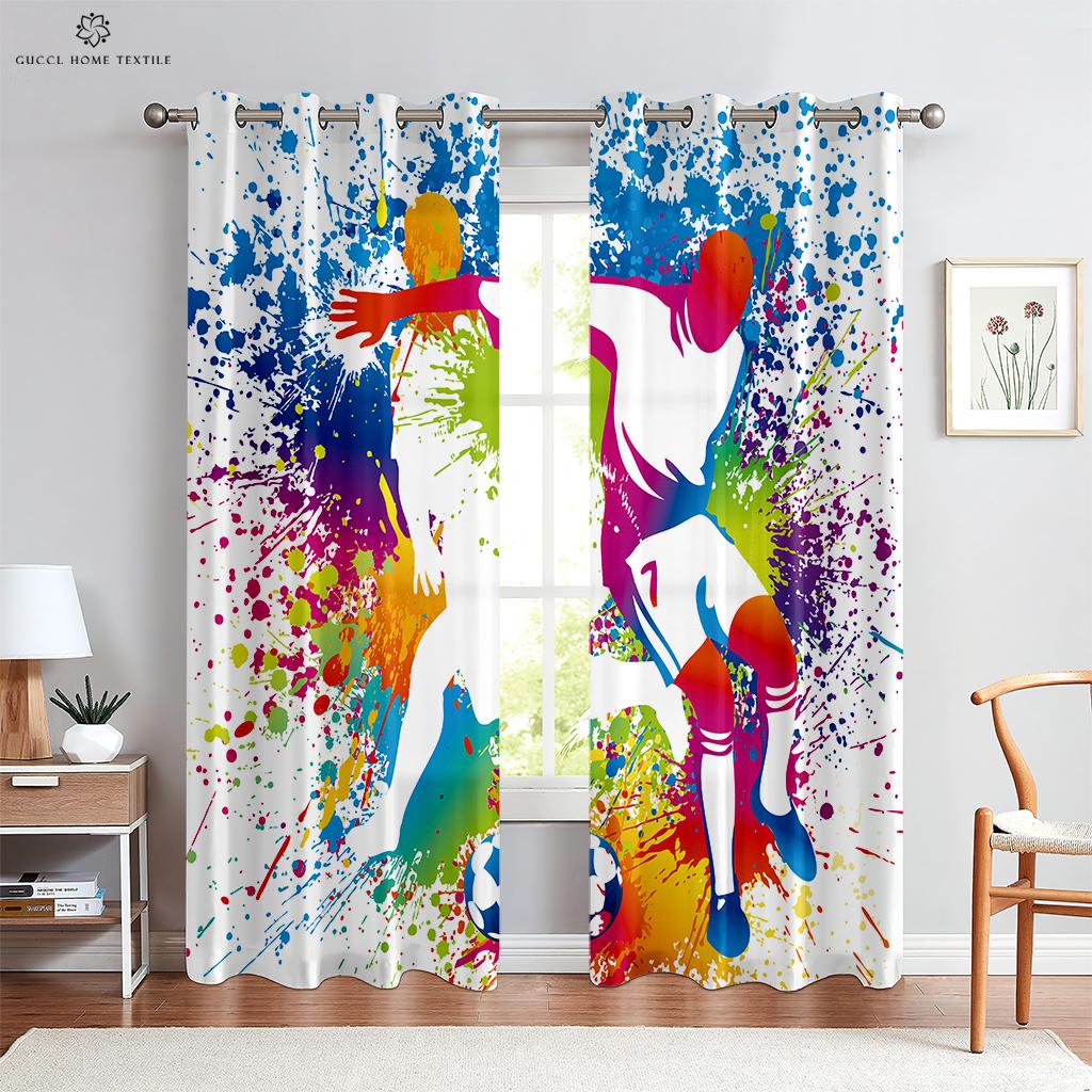 Football Print Curtains Watercolor Color Sports Boy Kids Room Living Room Kitchen Decoration Window Curtains Can Be Customized