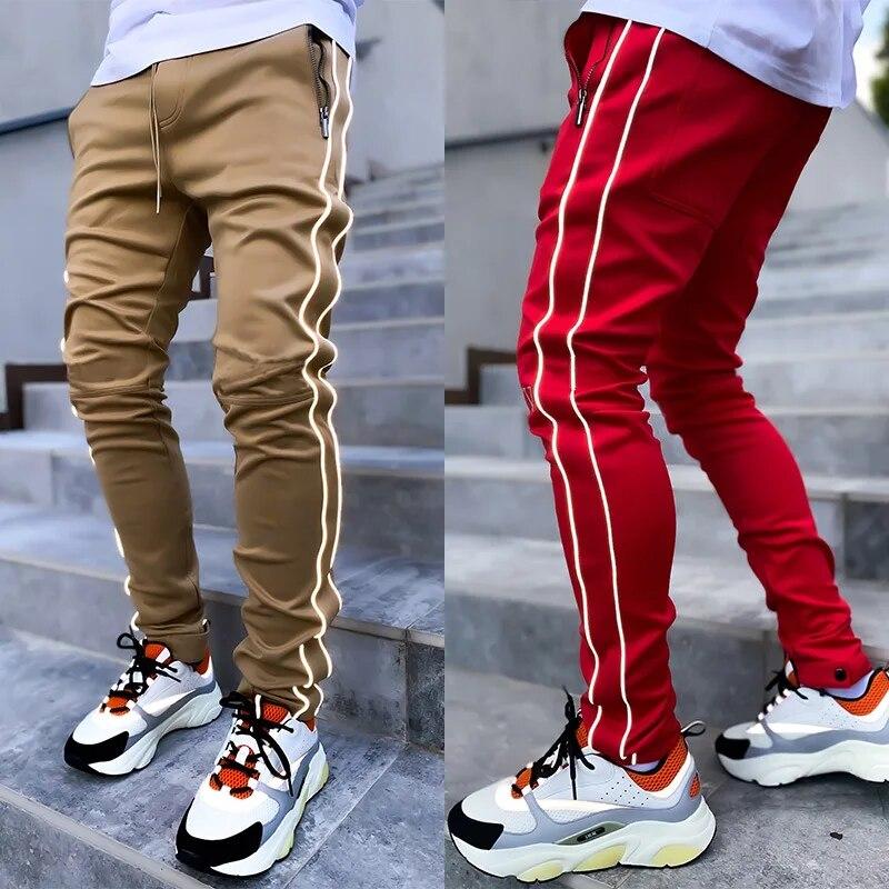 Spring and Autumn Workwear Pants Men's Fashion Brand Elastic Multi-Bag Reflective Straight Sports Fitness Casual Trousers