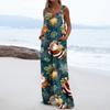 Women's Christmas Print Solid Wide Leg Strapless Tank Pocket Casual Onesie