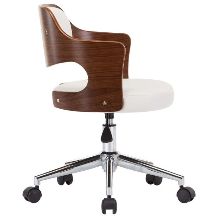 VidaXL Chaise pivotante de bureau Blanc Bois courbé et similicuir