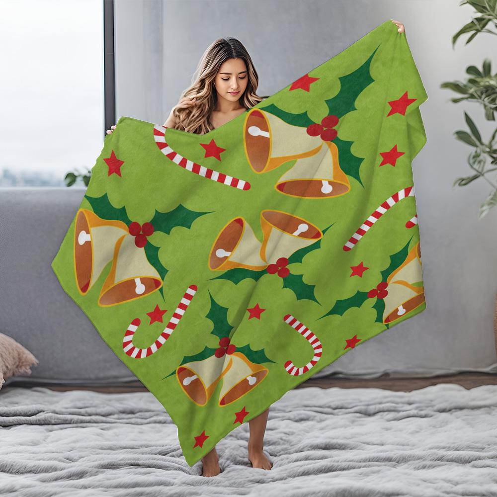 Festive Holiday Throw Blanket Christmas Flannel Blanket Cozy Winter Decor Reindeer Pattern Xmas Gift Home Comfort Warm Bedspread