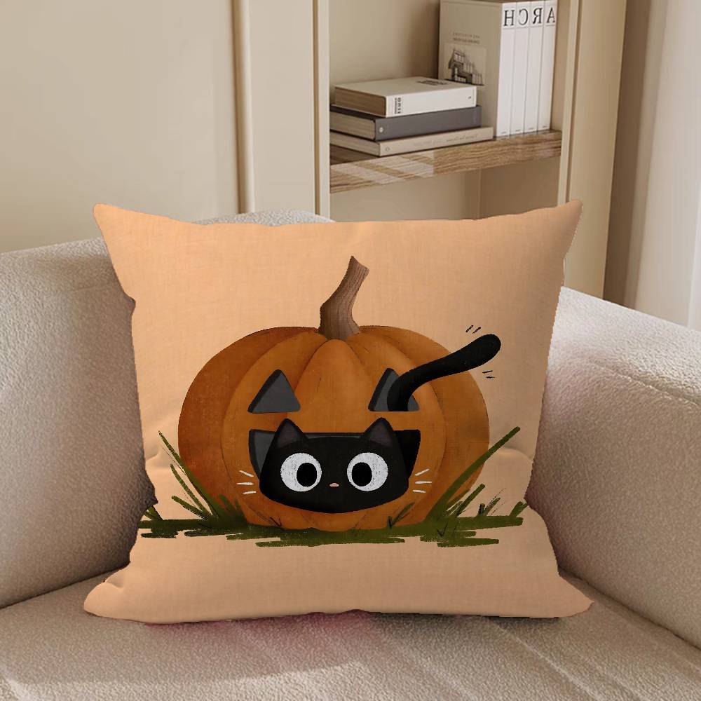 PunkS Style Small Cartoon Cute Black Cat Pillow Cushion Cover Pillowcase Living Room Sofa Home Decor Customized