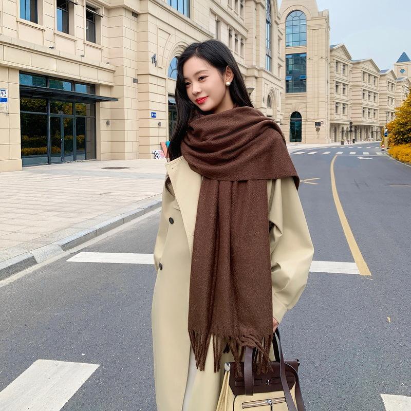 Solid color mink hair scarf light luxury high-end imitation cashmere scarf women's winter Korean men's shawl scarf autumn and winter