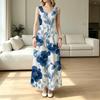 Women's Bohemian A-Line Sleeveless Maxi Dress Blue White Floral Print,Lightweight & Versatile for Vacation Casual Wear