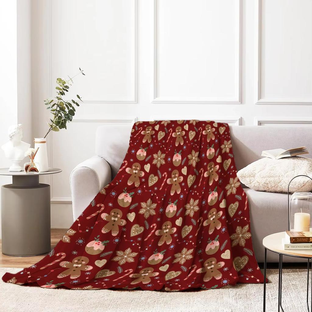 Christmas Print Throw Blanket Super Soft Cozy Nap Blanket for Bed Sofa Office Travel Machine Washable Perfect Home Gift
