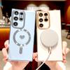Plating Soft TPU Case For Samsung Galaxy S26 S25 S24 S23 S22 S21 Ultra Plus For Magsafe Magnetic Charge Love Heart Full Cover
