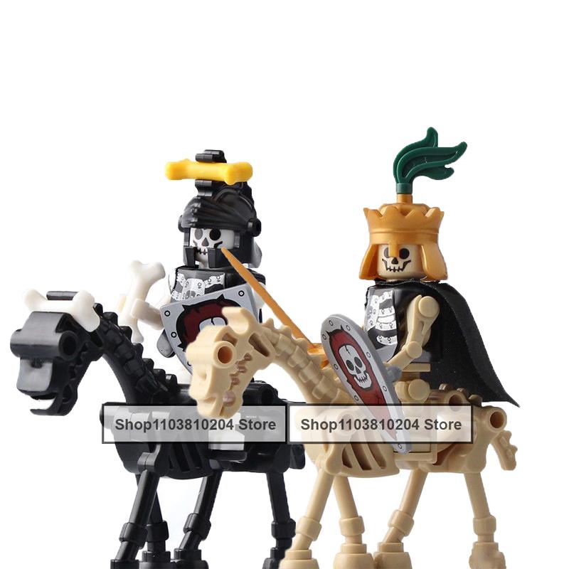 Skeleton Soldier Army King Knight Undead Horse Warrior Bricks Building Block Ringwraith Saddle Roman Soldiers Sword Waffen Toys